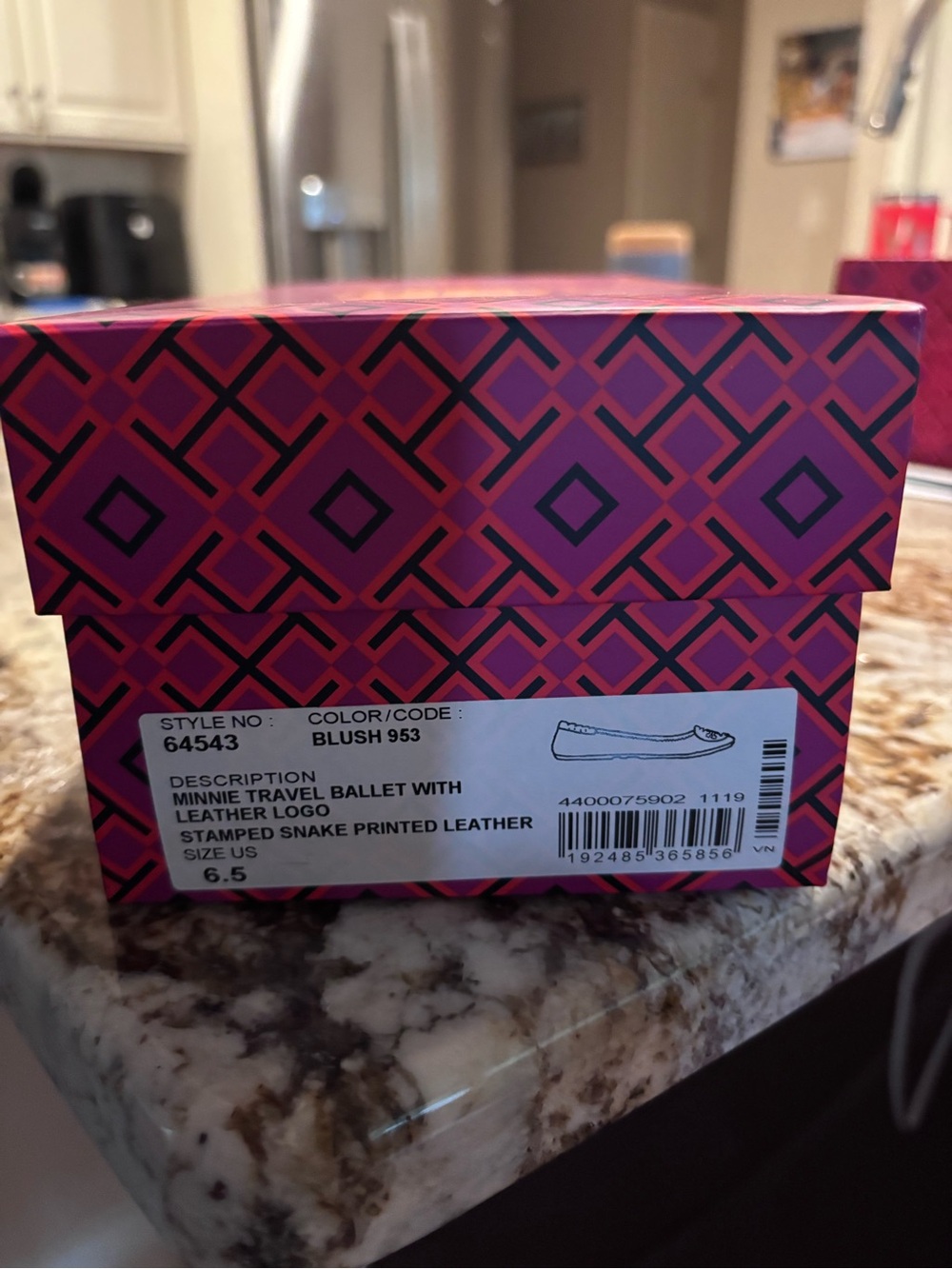 Tory Burch Pink Snakeskin-Print Logo Ballet Flats - Picture 2 of 4